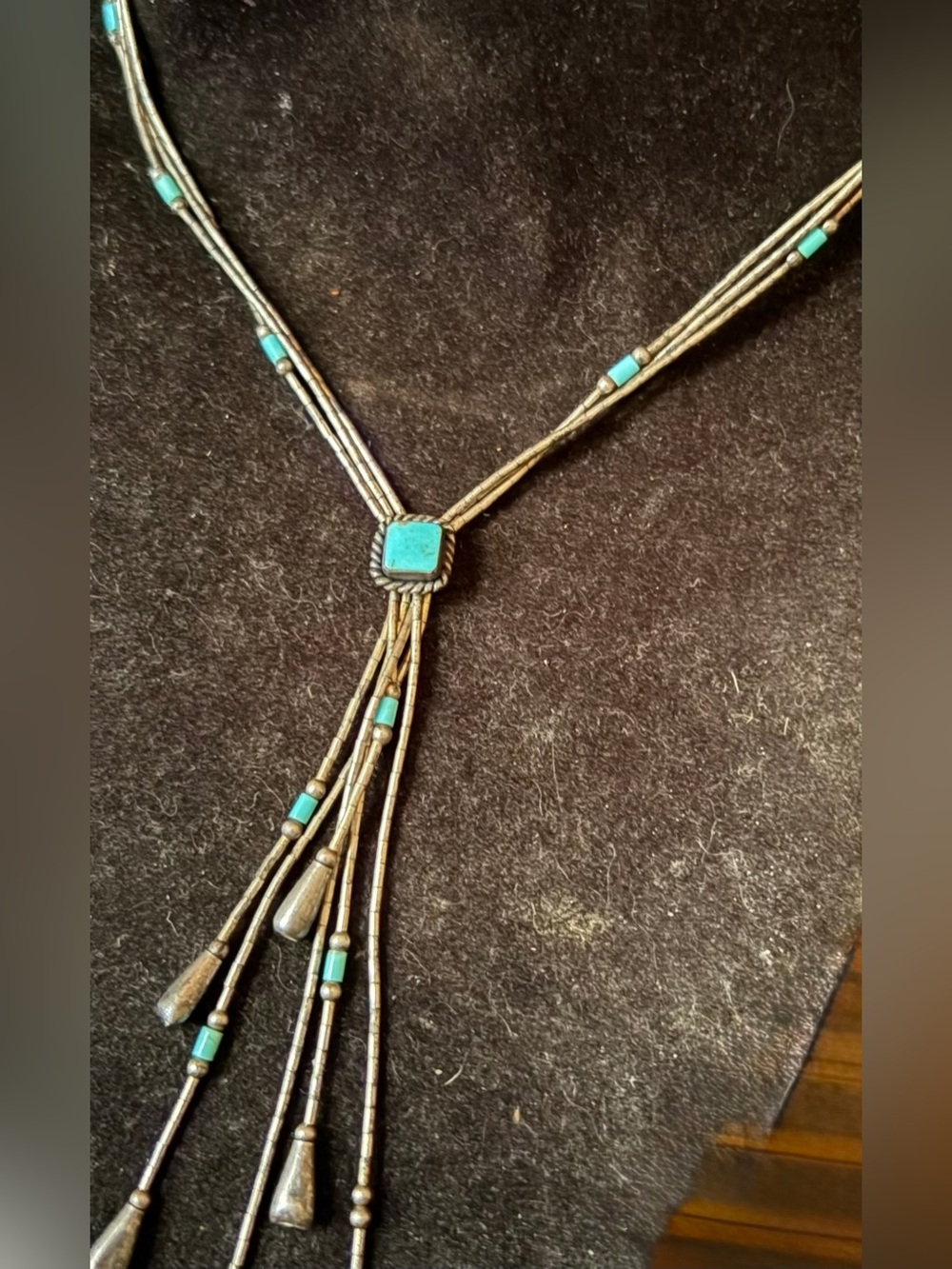 Native American liquid silver and turquoise lariat